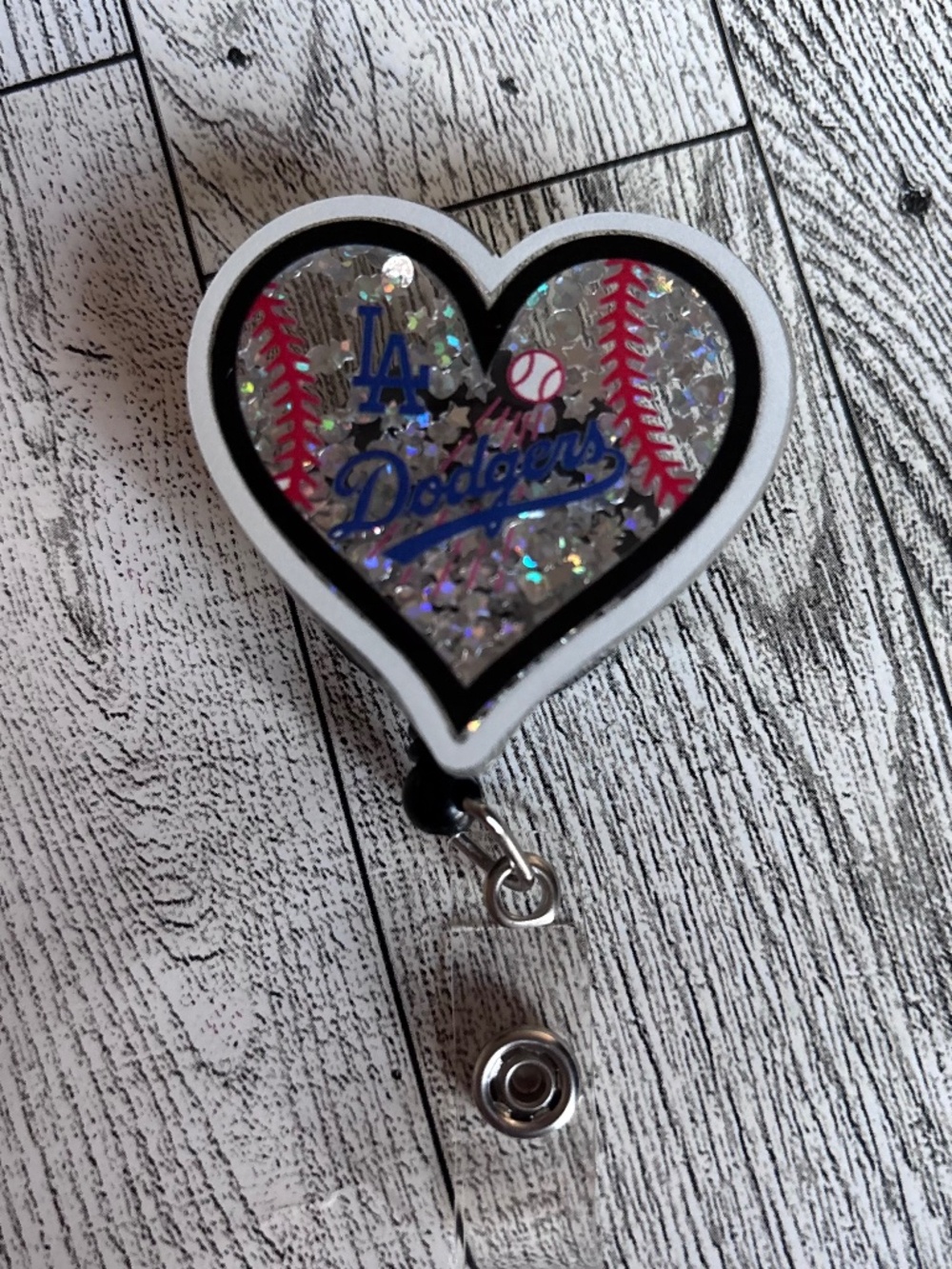 LA Dodgers Heart Shaker Badge Reel Retractable ID Card Holder Nurse Teacher Gif